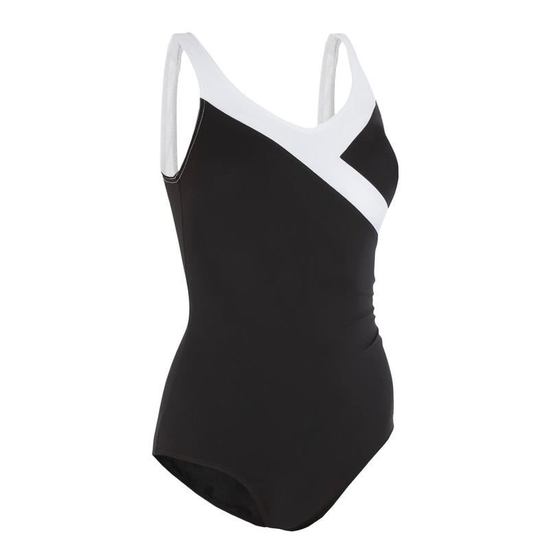 Karli Women's One-Piece Body-Sculpting Aquafitness Swimsuit - Black White Karli Women's One-Piece Body-Sculpting Aquafitness Swimsuit - Black White