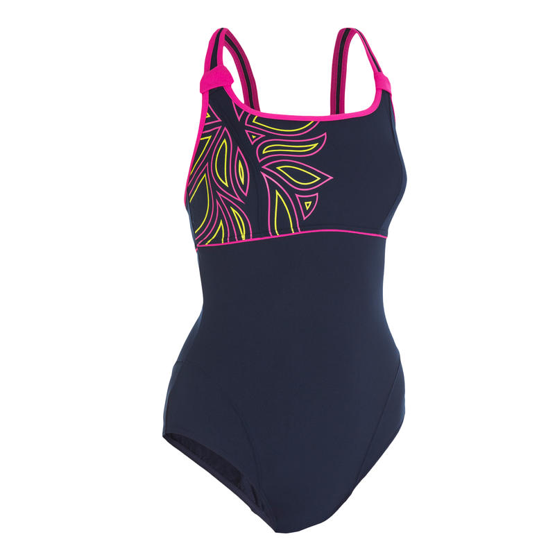 Dary Flow women’s one-piece aquafitness swimsuit - blue pink - Decathlon