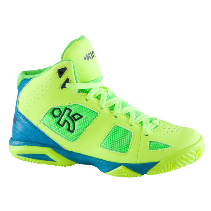 TARMAK Strong 300 Kids' Basketball Shoes Yellow/Turquoise...