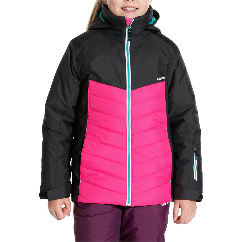 GIRLS' 300 PINK BLK SKI JACKET