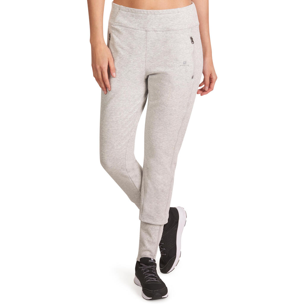 920 Women's Slim-Fit Gym & Pilates Bottoms with Zip Ankles - Light Mottled Grey