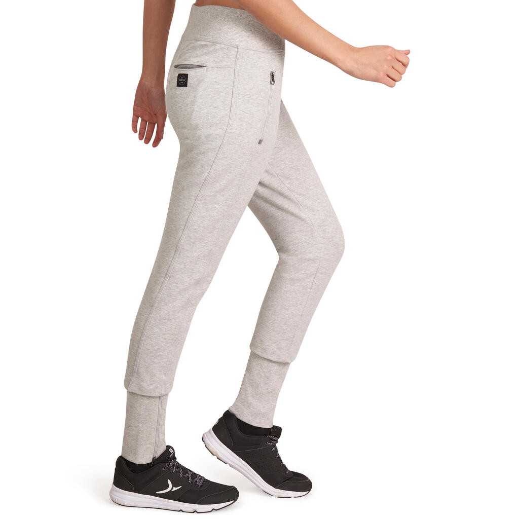 920 Women's Slim-Fit Gym & Pilates Bottoms with Zip Ankles - Light Mottled Grey