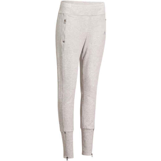 
      Women's Brushed Jersey Gym & Pilates Bottoms with Zip Ankles- Mottled Light Gray
  