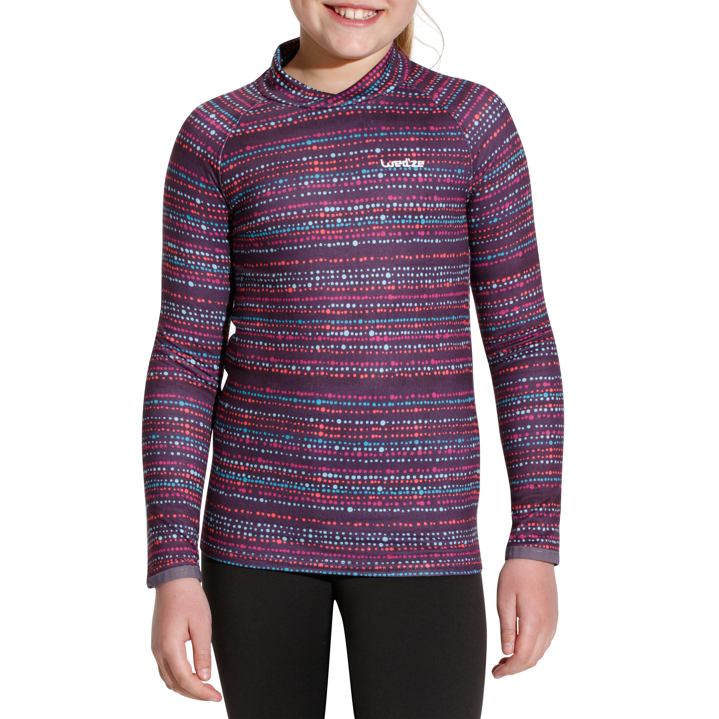 Freshwarm Children's Ski Base Layer - Purple Dots 3/8