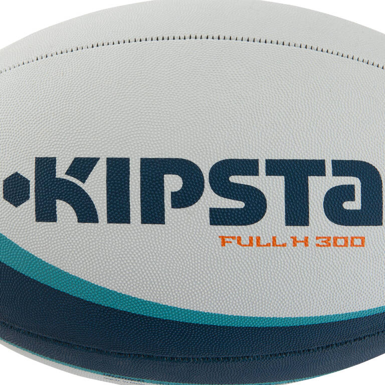 R300 Size 5 Rugby Ball - White/Turquoise/Orange