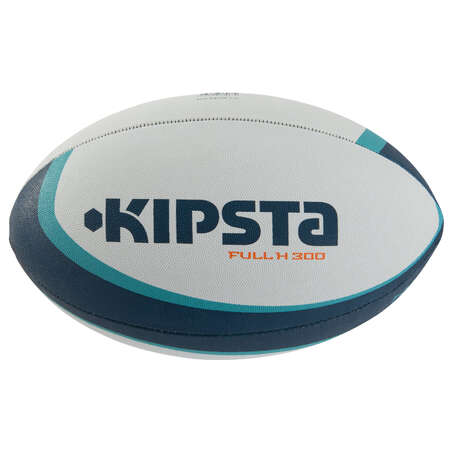 Ballon rugby R300 taille 5 blanc turquoise orange