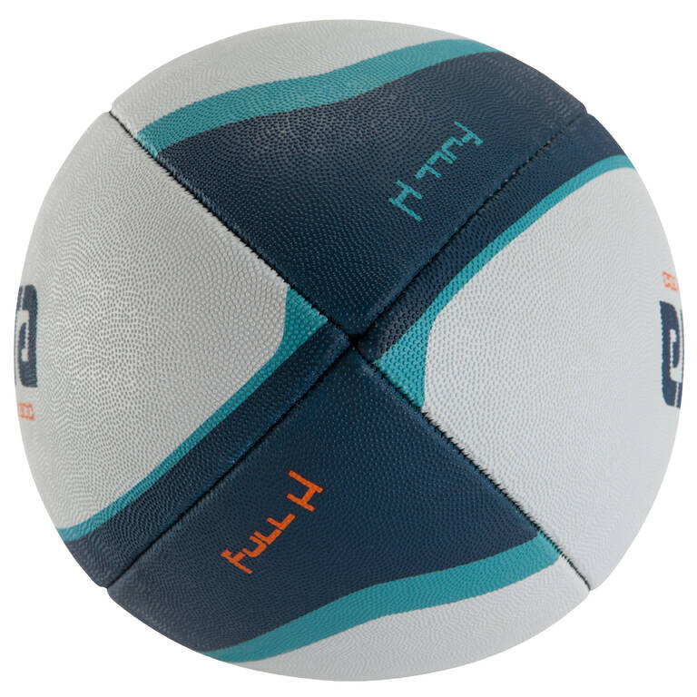 R300 Size 5 Rugby Ball - White/Turquoise/Orange