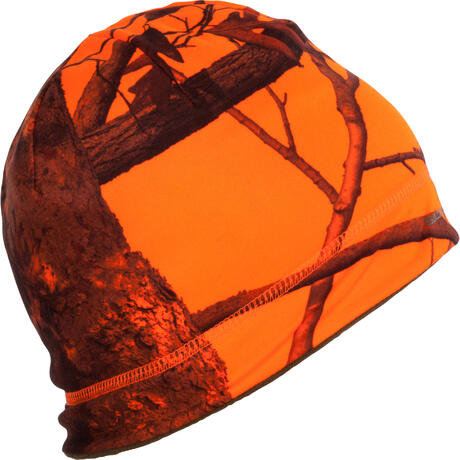 BONNET CHASSE 500 REVERSIBLE CAMOUFLAGE ORANGE VERT | Solognac