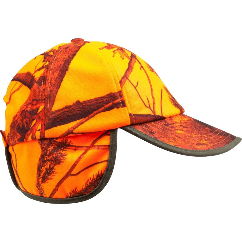 Cappellino caccia copri orecchie arancione mimetico