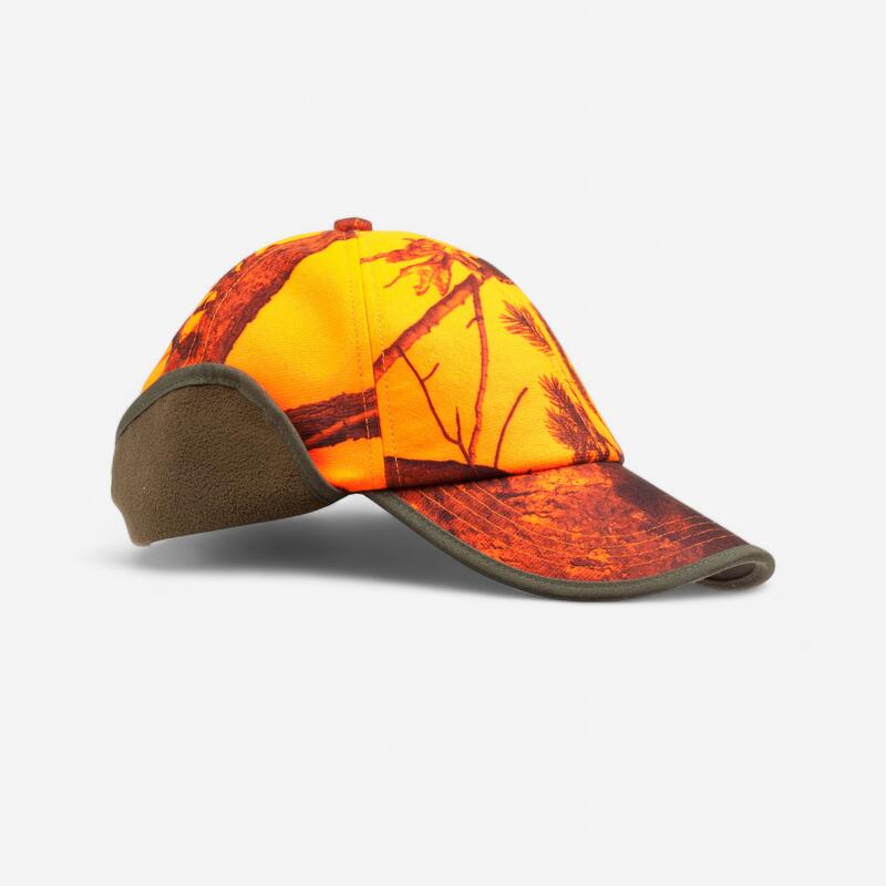 Gorra Caza Solognac 500 Adulto Calida Orejeras Naranaja Fluo Alta Visibilidad