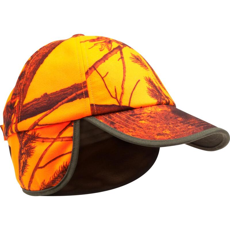 Cappellino caccia copri orecchie arancione mimetico