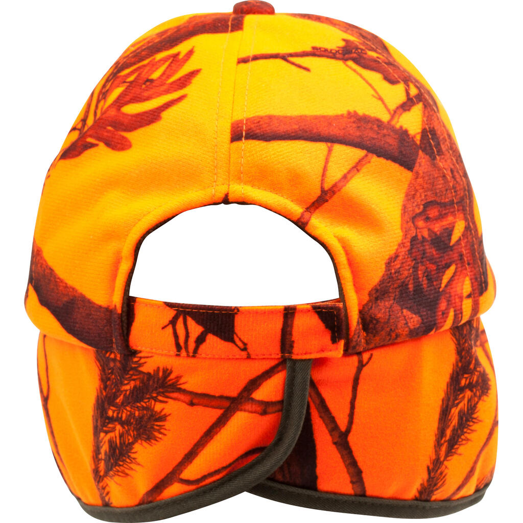 Medību cepure ar ausu atlokiem, oranža kamuflāža