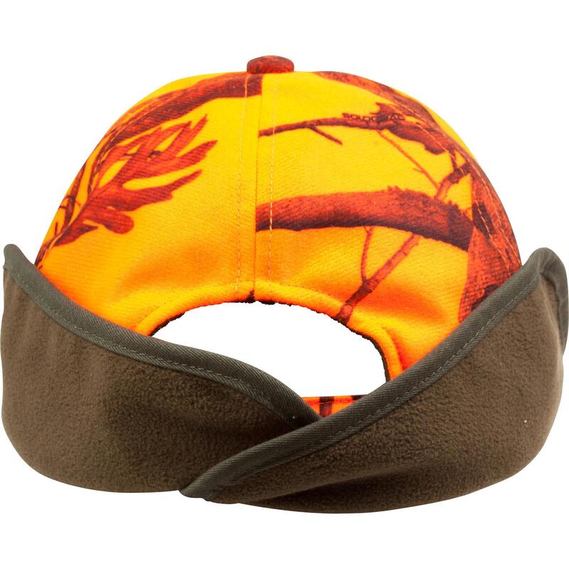 Lovecká kšiltovka s klapkami na uši maskovací oranžová