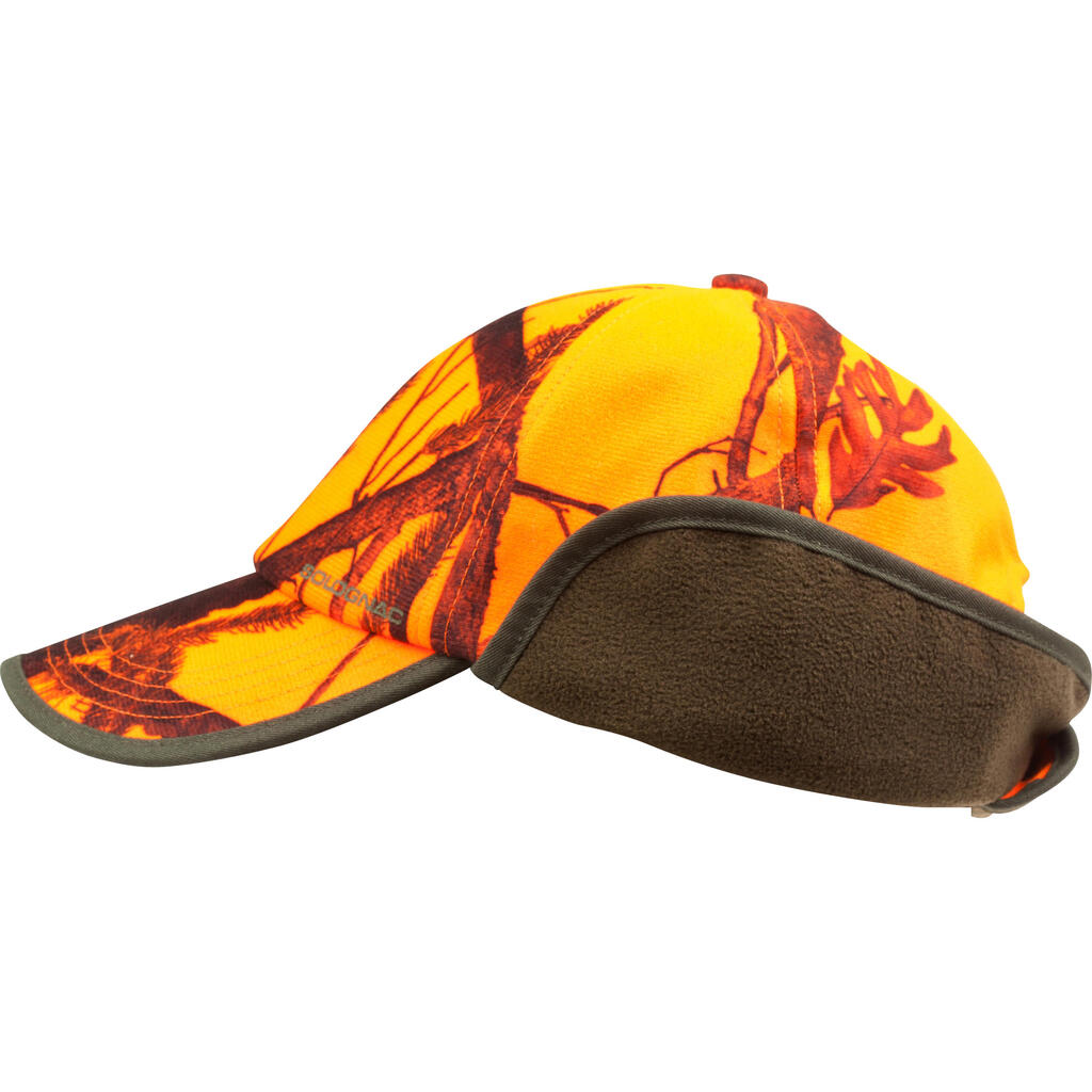 Medību cepure ar ausu atlokiem, oranža kamuflāža