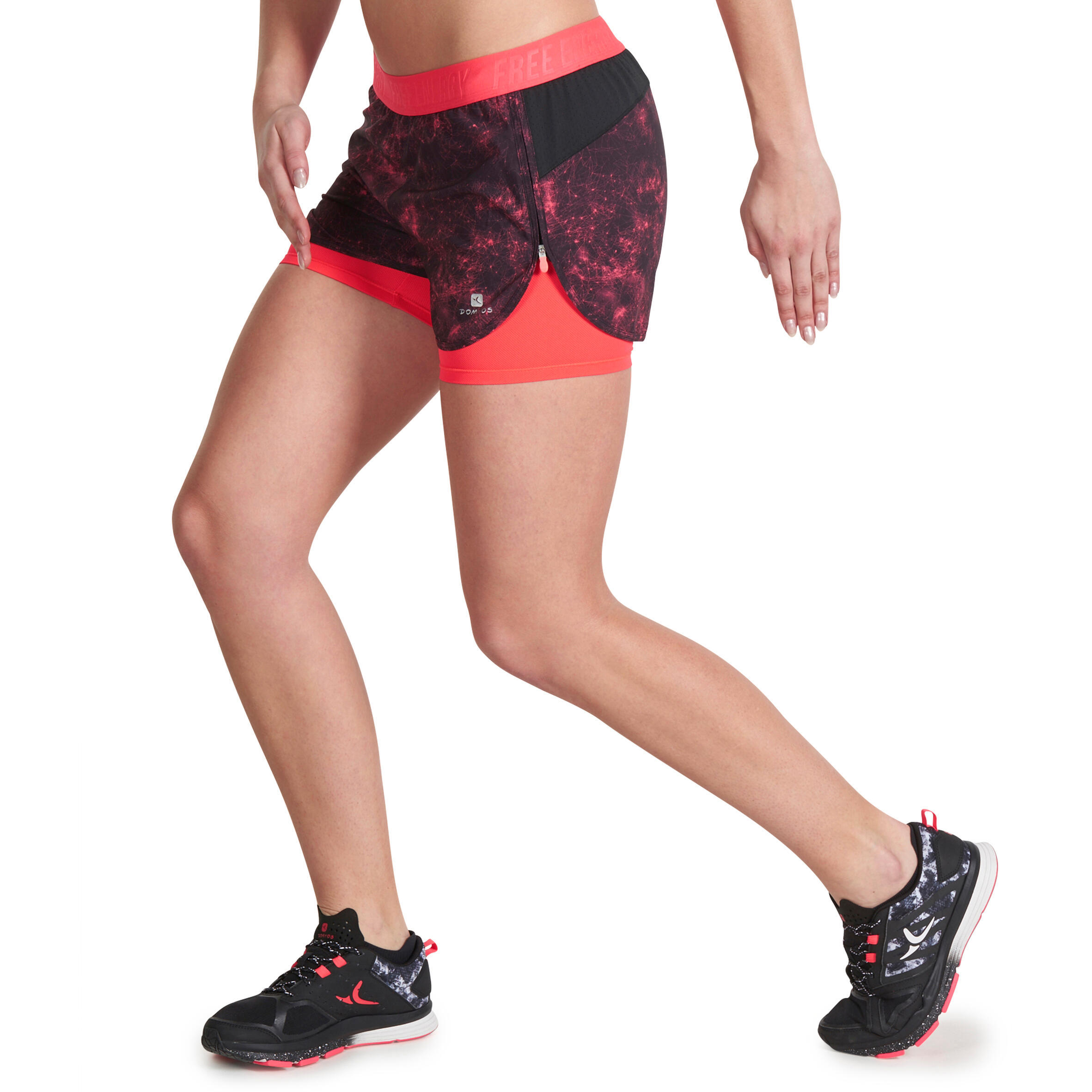 Energy Xtreme Women's 2-in-1 Fitness Shorts - Black/Pink Print 5/14