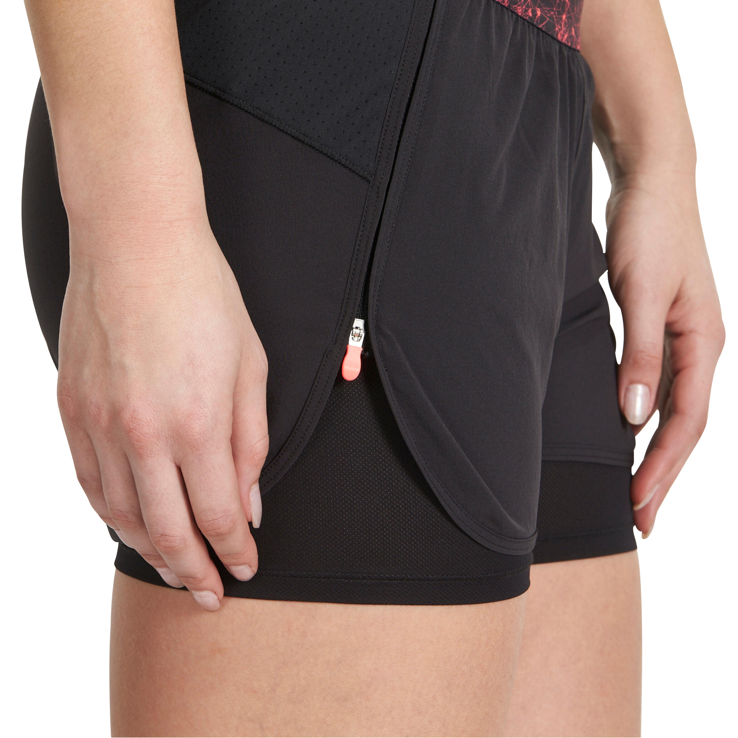 Energy Xtreme Women's 2-in-1 Fitness Shorts - Black/Printed Waistband 8/13