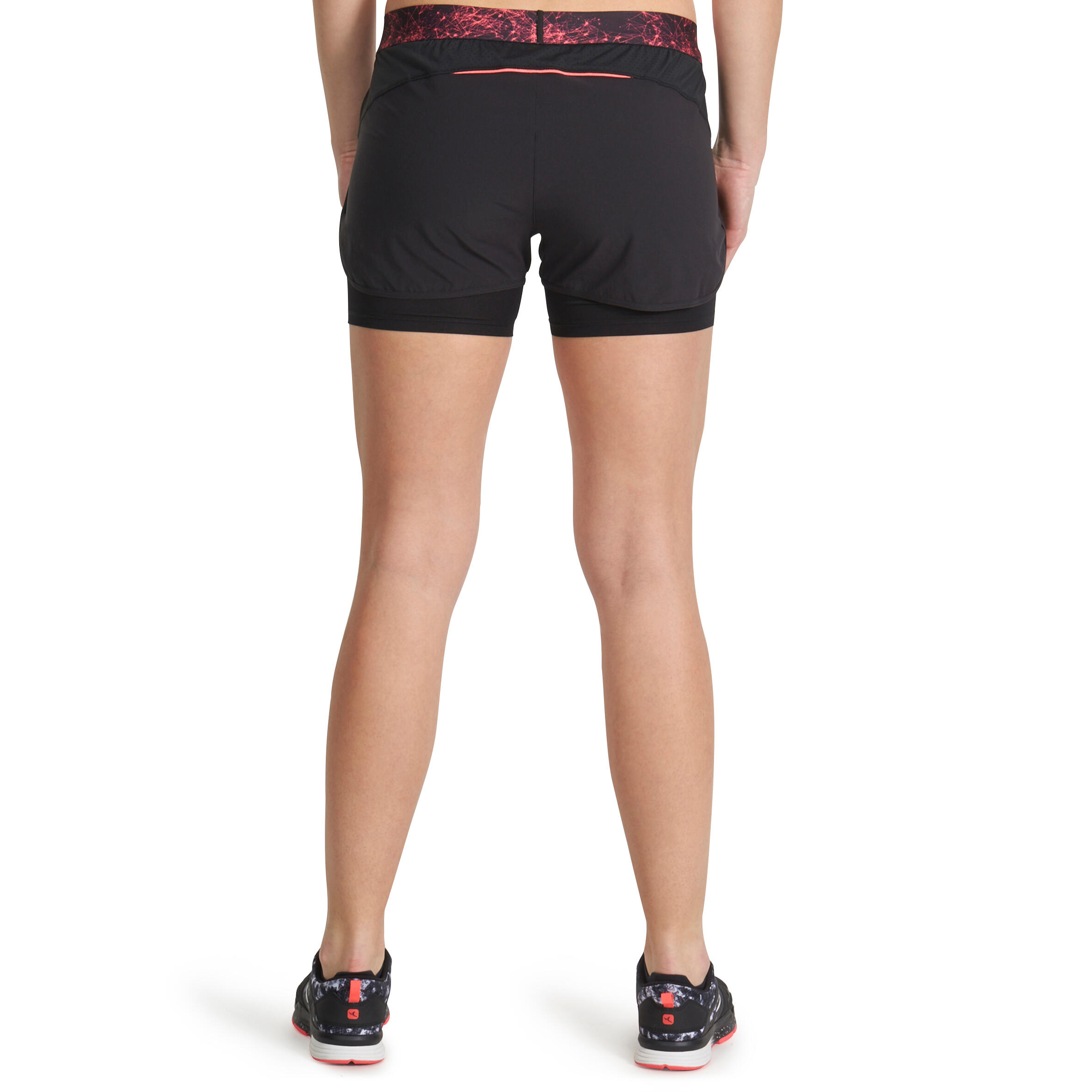 Energy Xtreme Women's 2-in-1 Fitness Shorts - Black/Printed Waistband 4/13