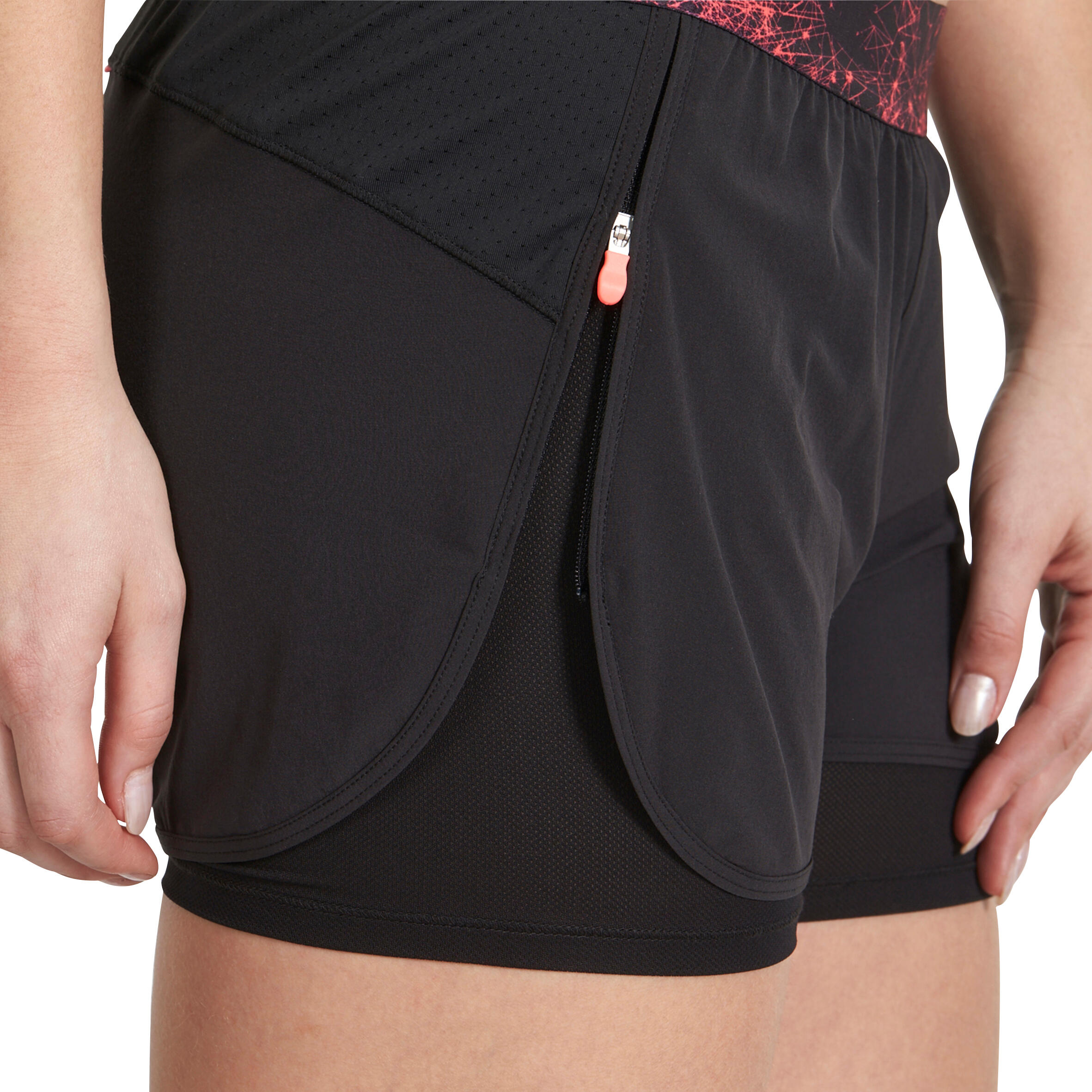 Energy Xtreme Women's 2-in-1 Fitness Shorts - Black/Printed Waistband 9/13
