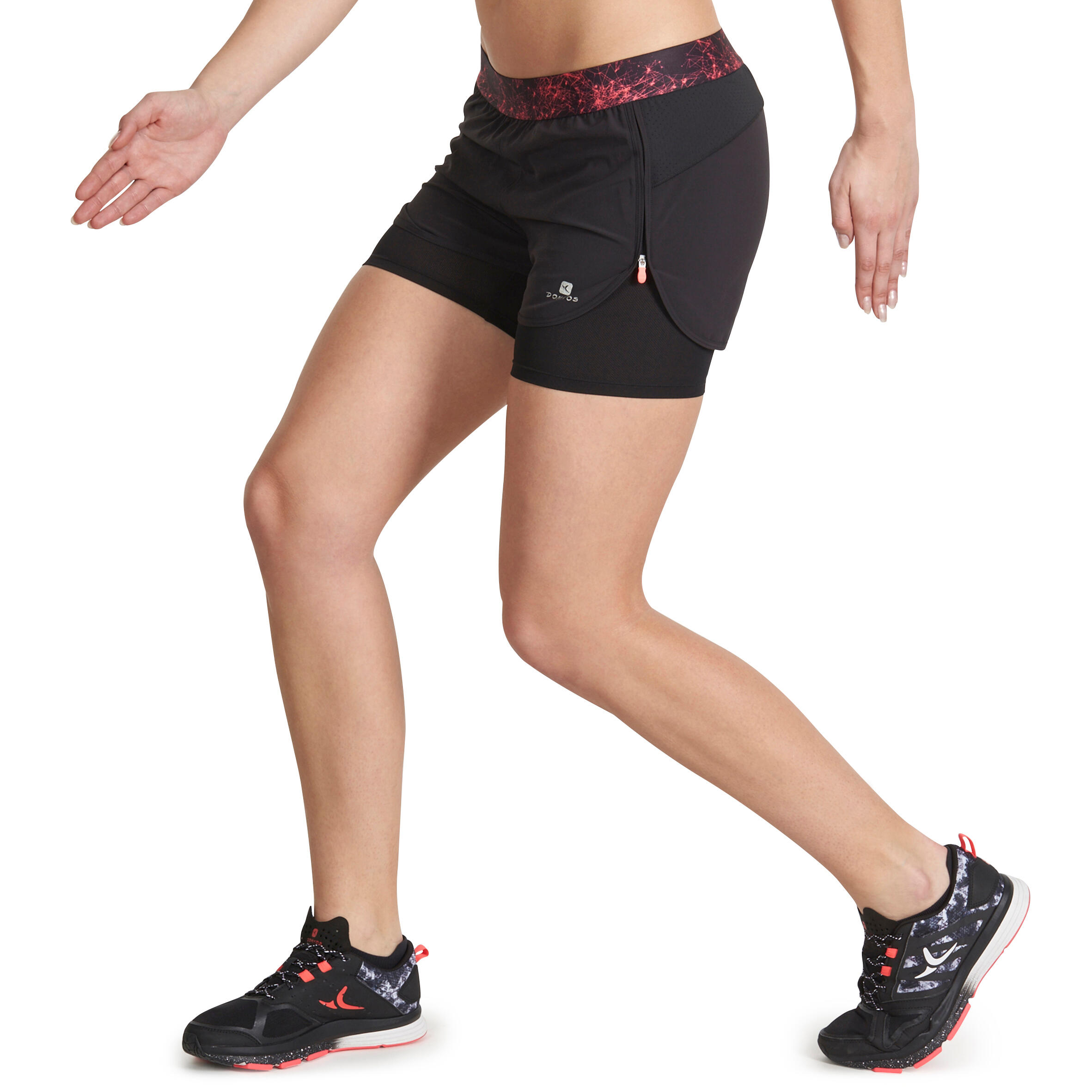 Energy Xtreme Women's 2-in-1 Fitness Shorts - Black/Printed Waistband 5/13