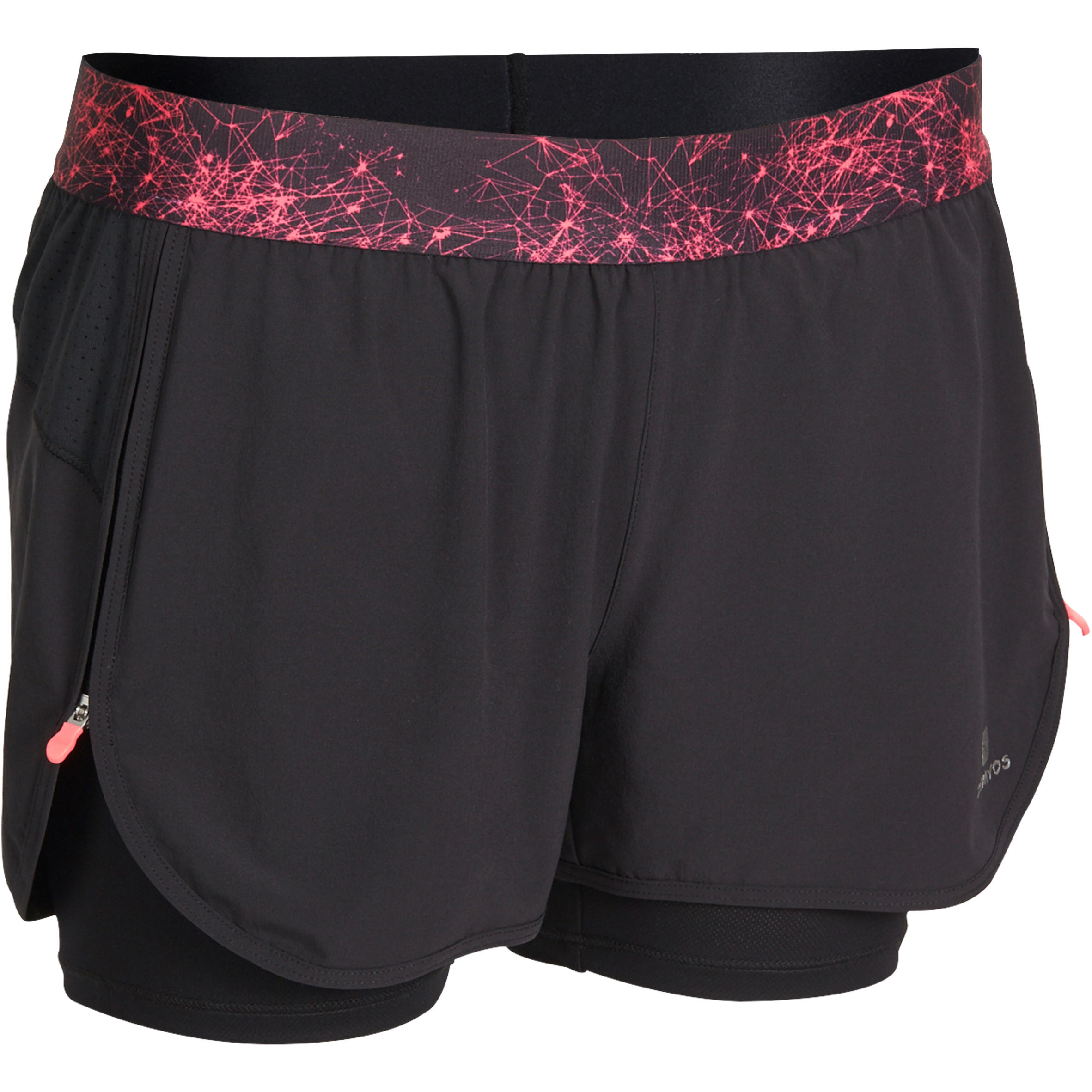 Energy Xtreme Women's 2-in-1 Fitness Shorts - Black/Printed Waistband 1/13