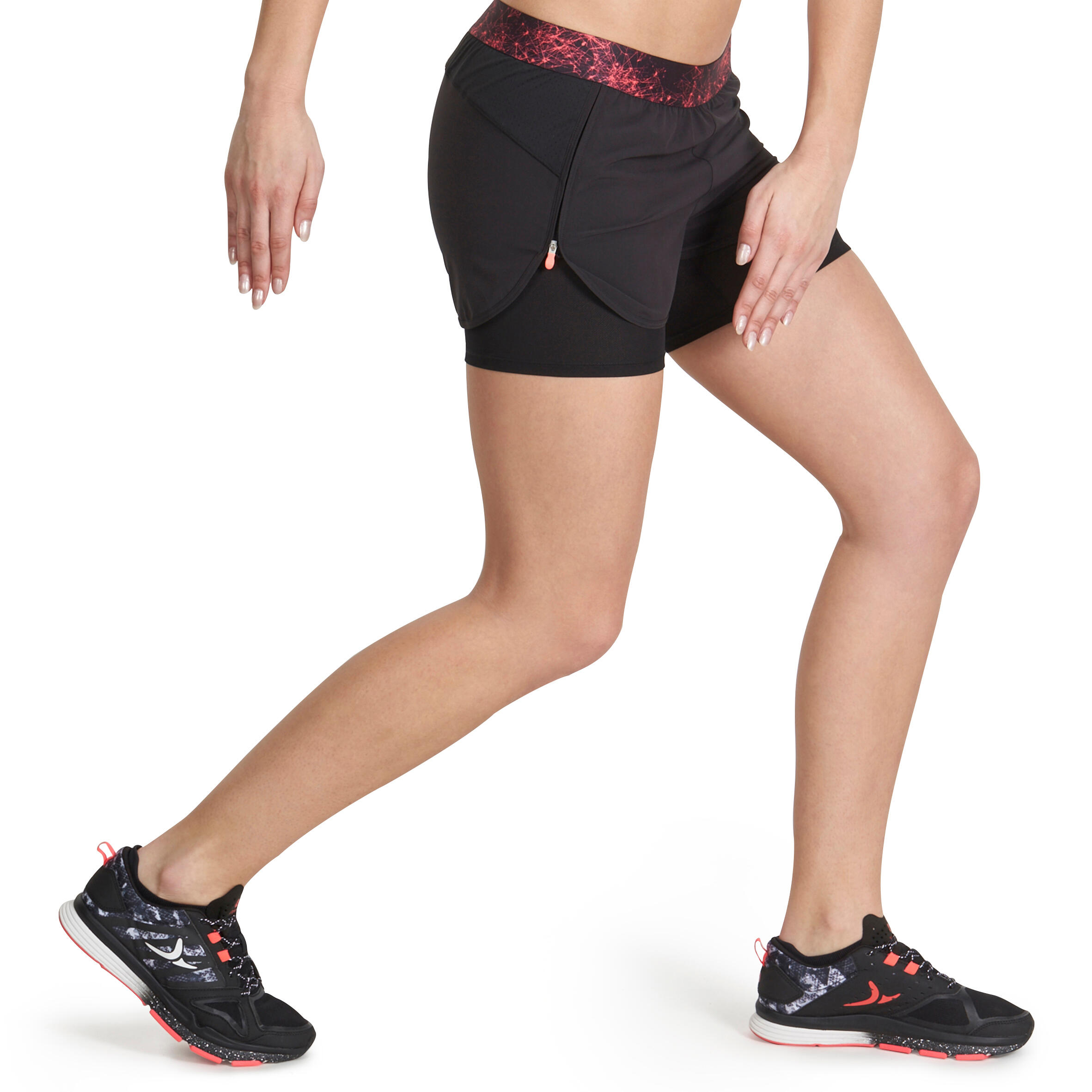 Energy Xtreme Women's 2-in-1 Fitness Shorts - Black/Printed Waistband 3/13