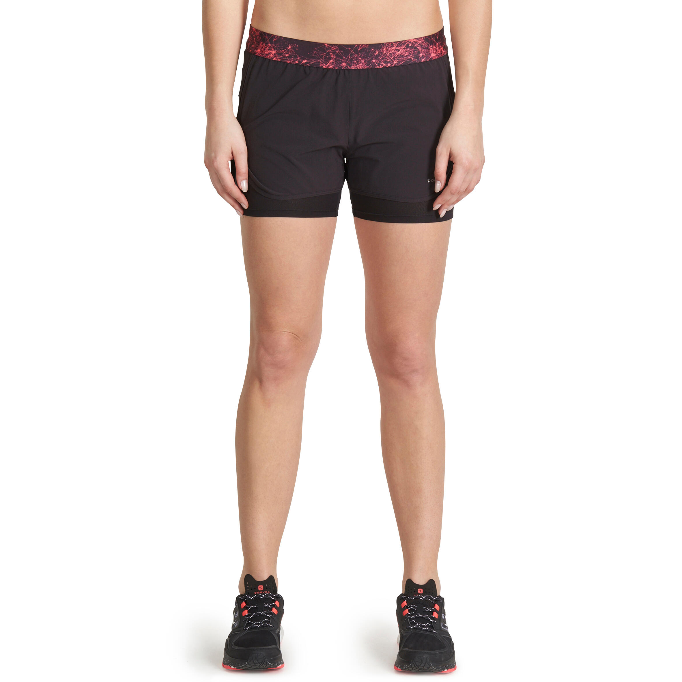 Energy Xtreme Women's 2-in-1 Fitness Shorts - Black/Printed Waistband 2/13