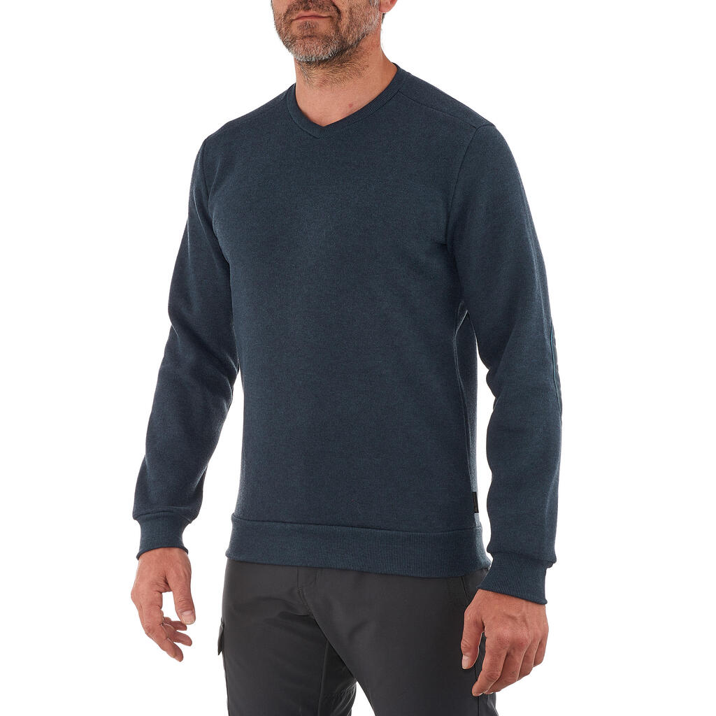 Vīriešu pārgājienu džemperis “NH150”, ar V veida apkakli, tumši pelēks