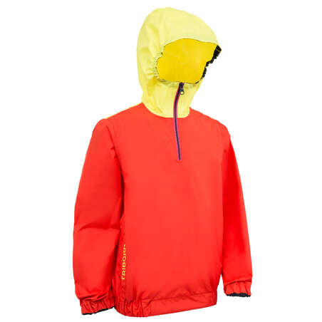 Coupe vent vareuse dériveur/catamaran enfant 100 rouge corail/jaune