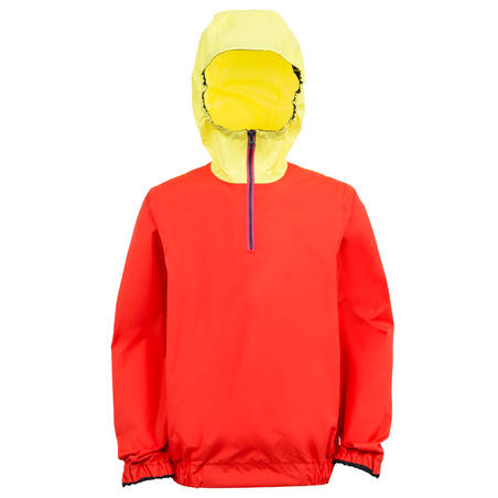 Coupe vent vareuse dériveur/catamaran enfant 100 rouge corail/jaune