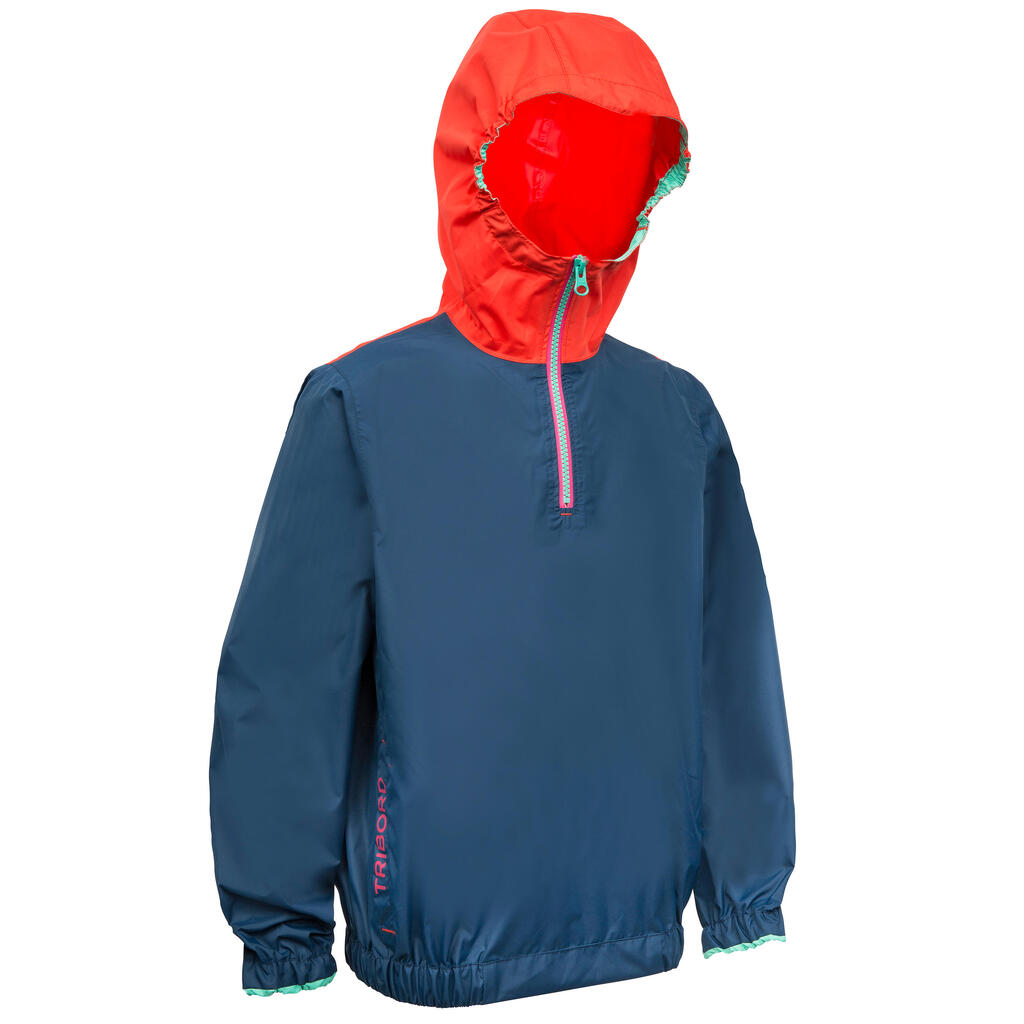 100 Children's Dinghy/Catamaran Windproof Anorak - Dark Blue/Red Coral