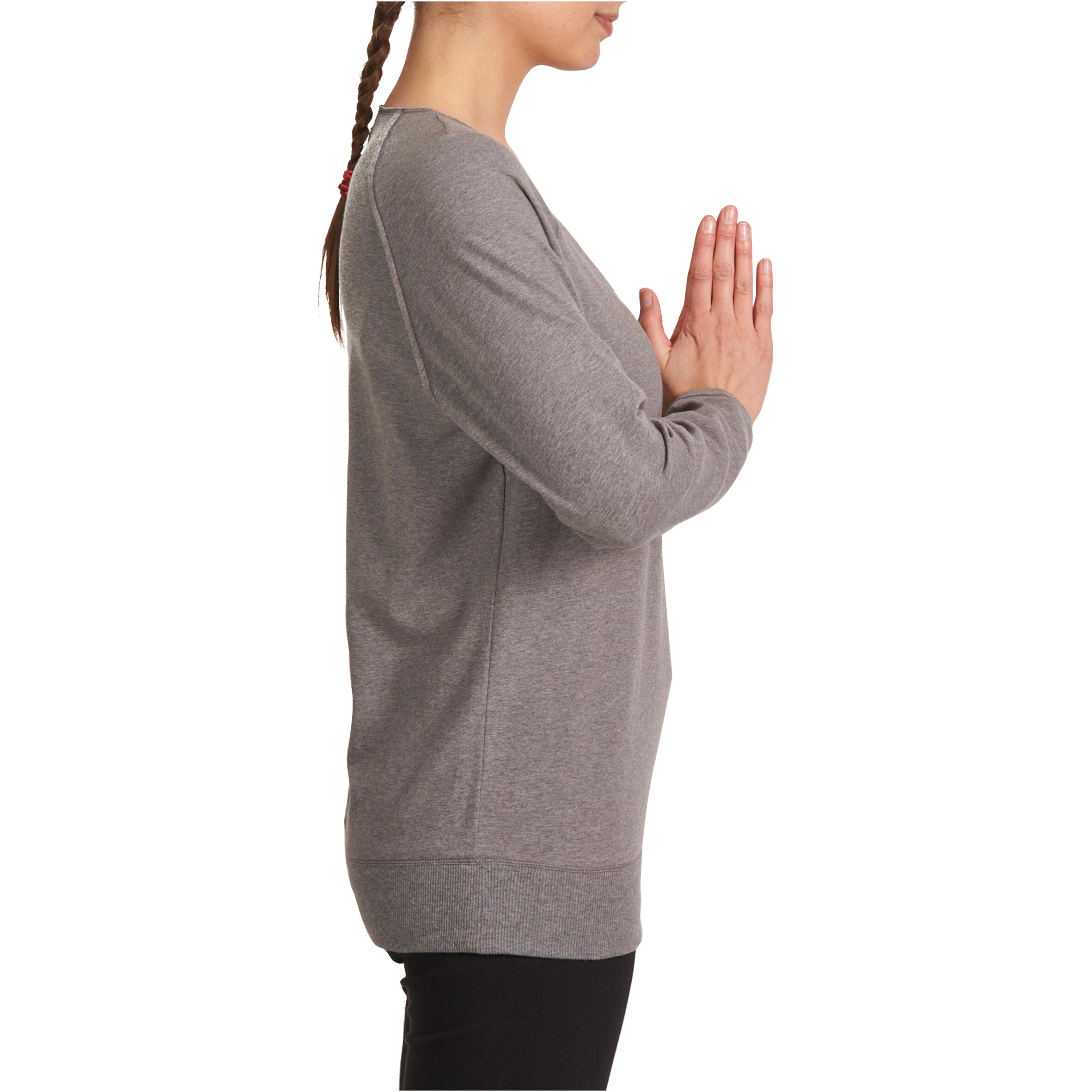 Women's Organic Cotton Long-Sleeved Yoga T-Shirt - Mottled Grey 3/12