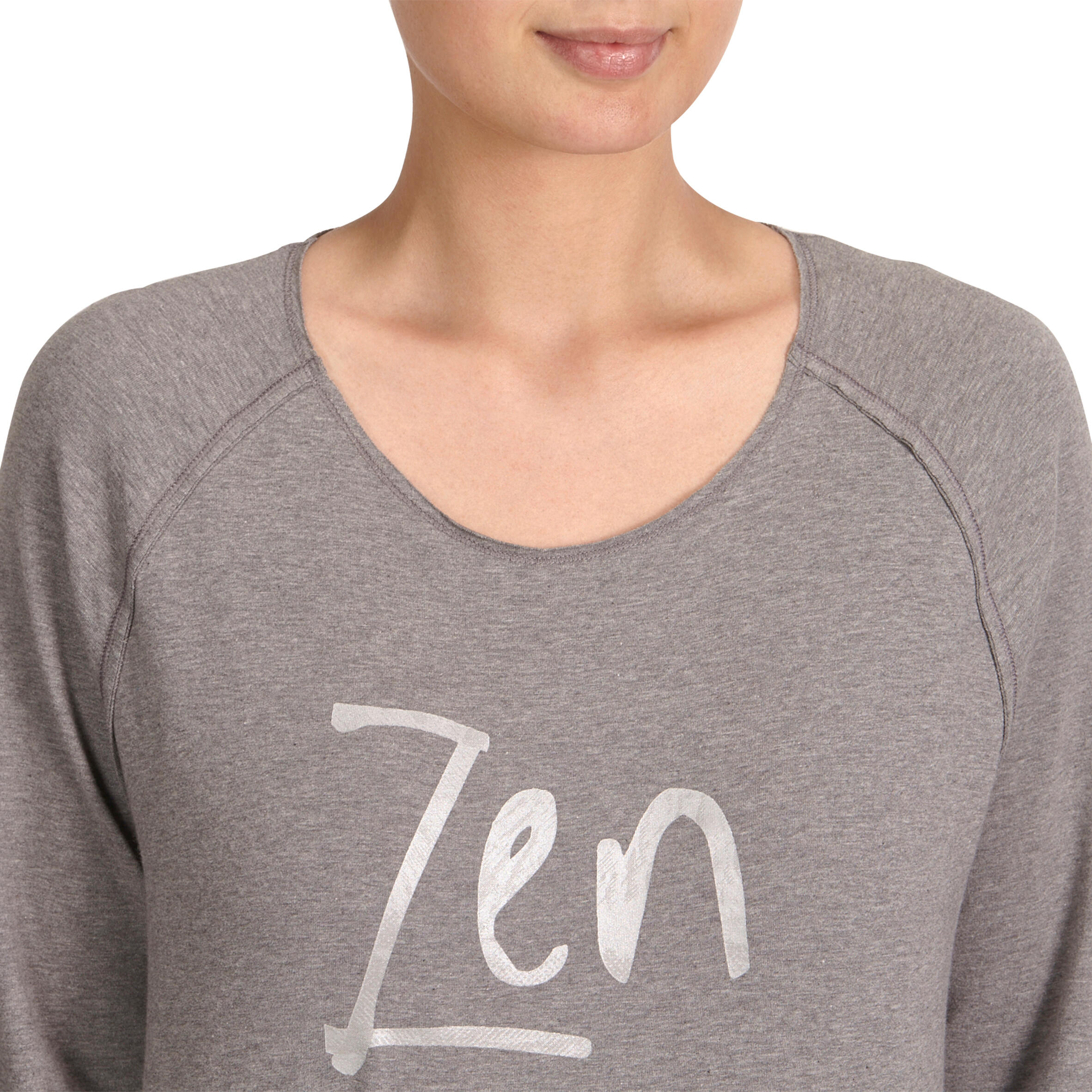 Women's Organic Cotton Long-Sleeved Yoga T-Shirt - Mottled Grey 6/12