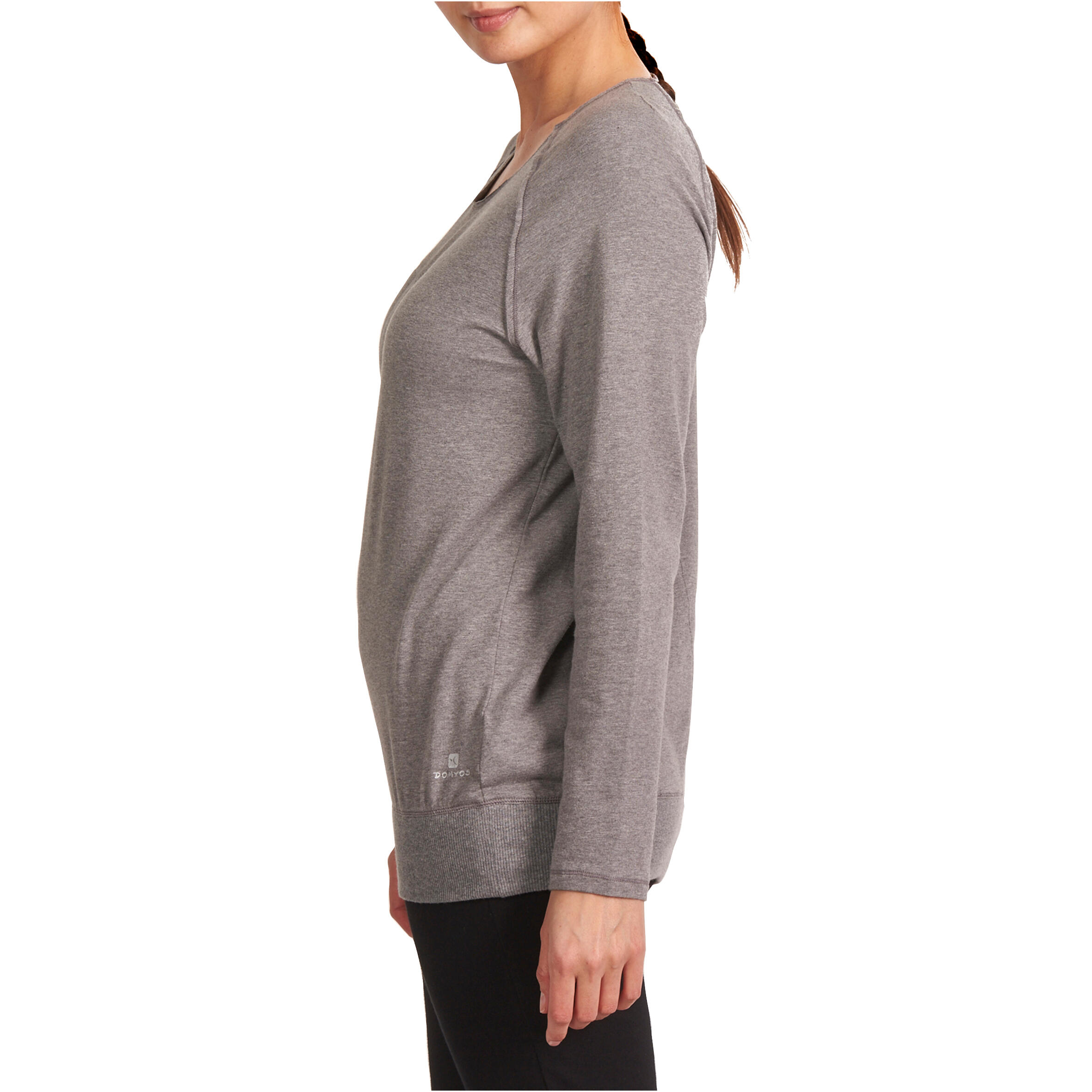 Women's Organic Cotton Long-Sleeved Yoga T-Shirt - Mottled Grey 5/12