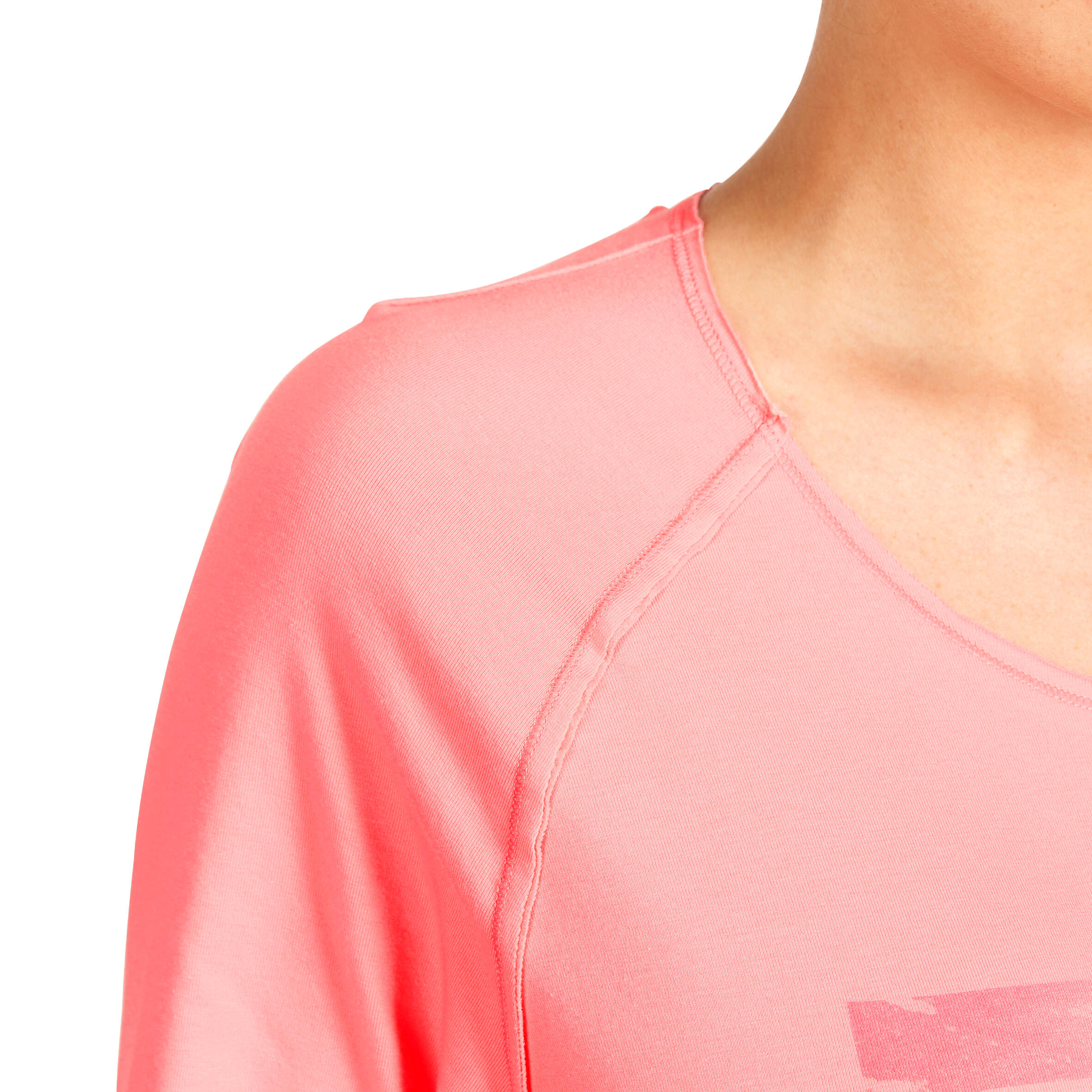 Women's Organic Cotton Long-Sleeved Yoga T-Shirt - Coral 8/13