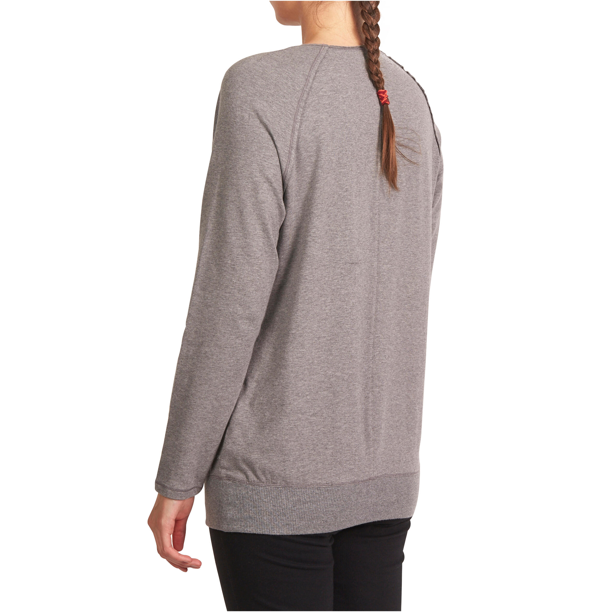Women's Organic Cotton Long-Sleeved Yoga T-Shirt - Mottled Grey 4/12