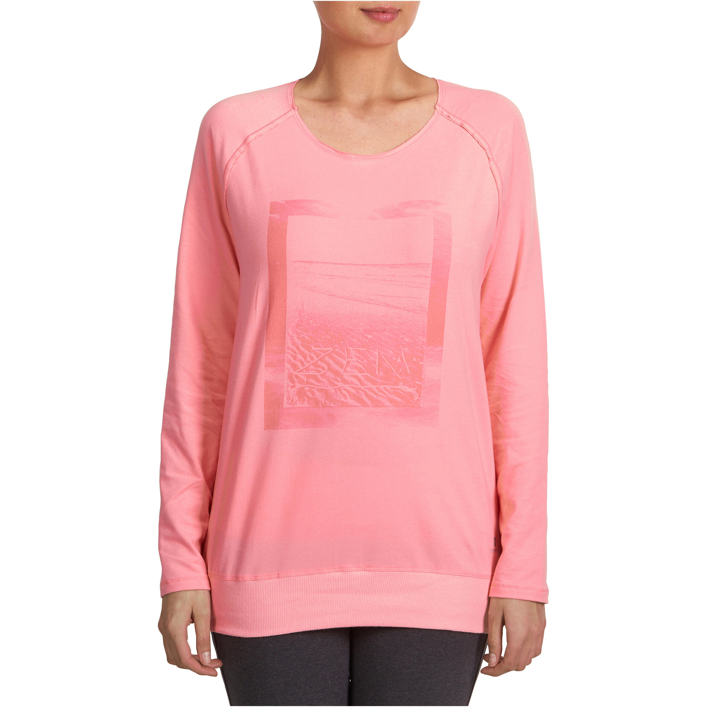 Women's Organic Cotton Long-Sleeved Yoga T-Shirt - Coral 2/13