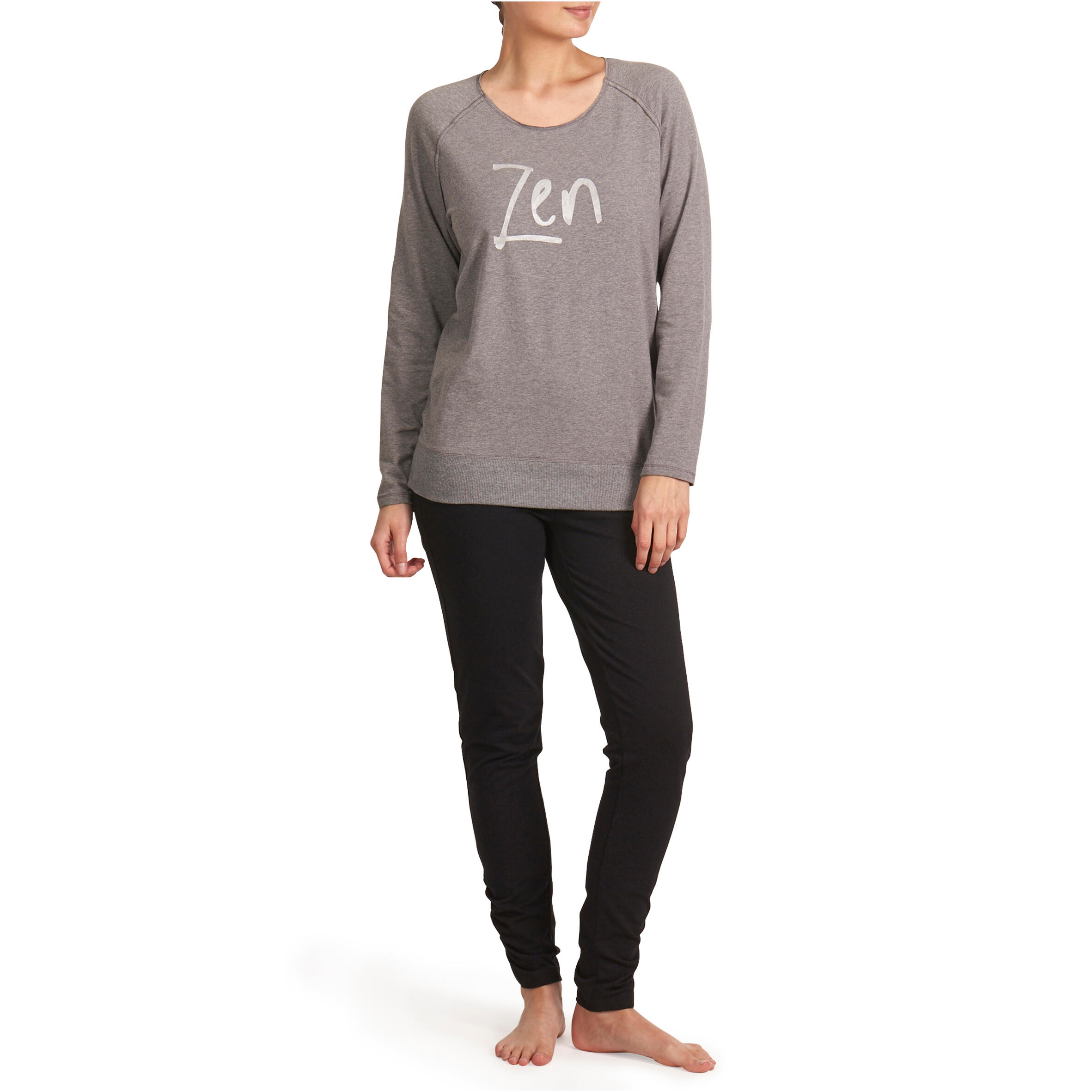 Women's Organic Cotton Long-Sleeved Yoga T-Shirt - Mottled Grey 12/12