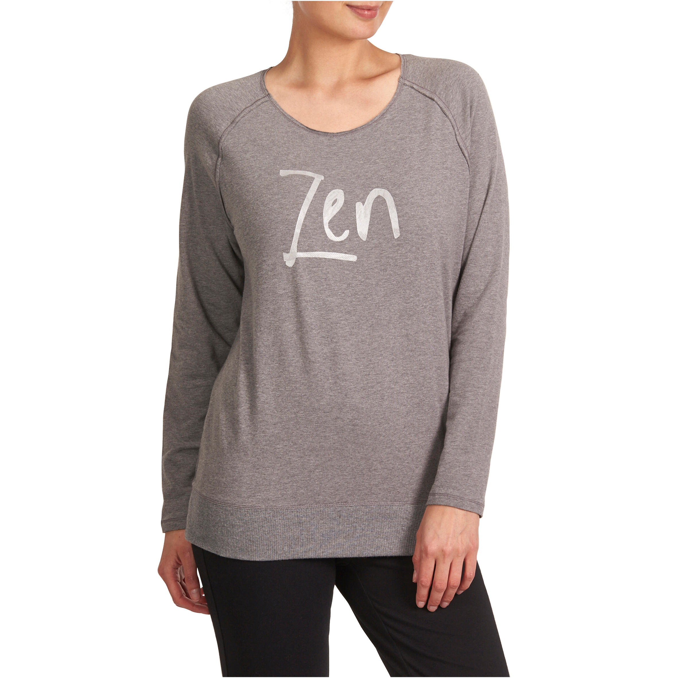Women's Organic Cotton Long-Sleeved Yoga T-Shirt - Mottled Grey 2/12