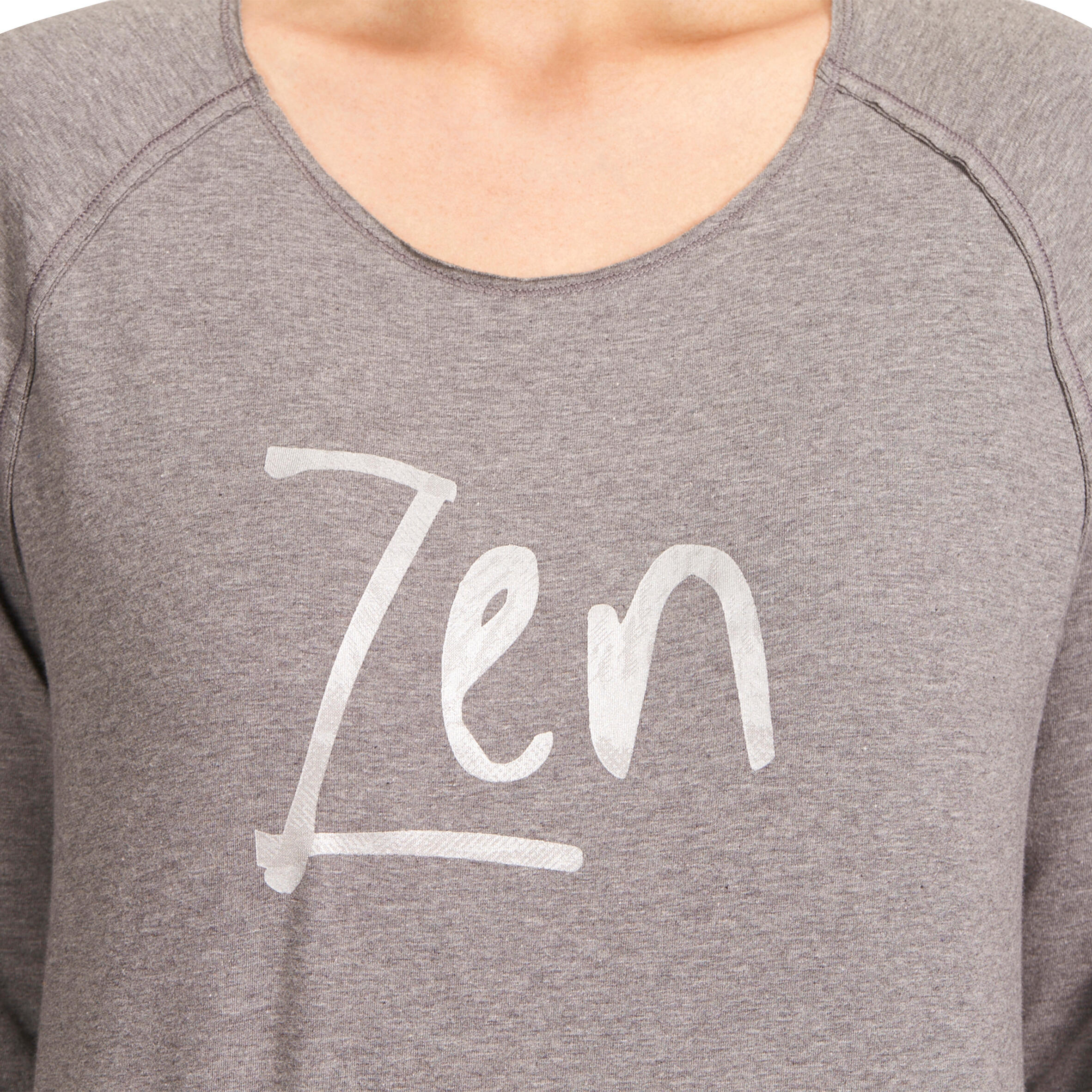 Women's Organic Cotton Long-Sleeved Yoga T-Shirt - Mottled Grey 7/12