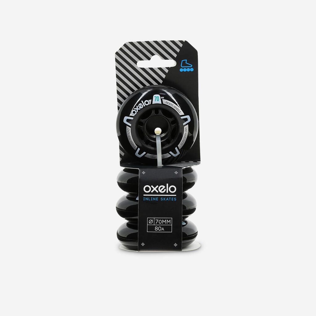 Kit de 4 ruedas de Patín en línea para niños Oxelo Fit3 Tamaño 70mm - 80a	negro