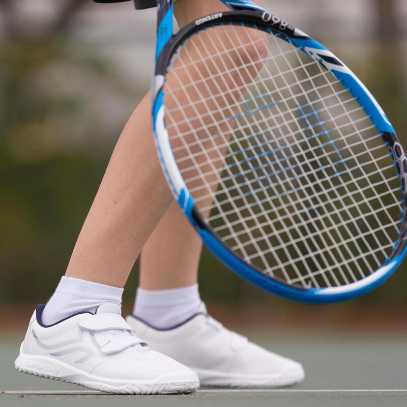 兒童款抓地網球鞋TS100－白色／藍色