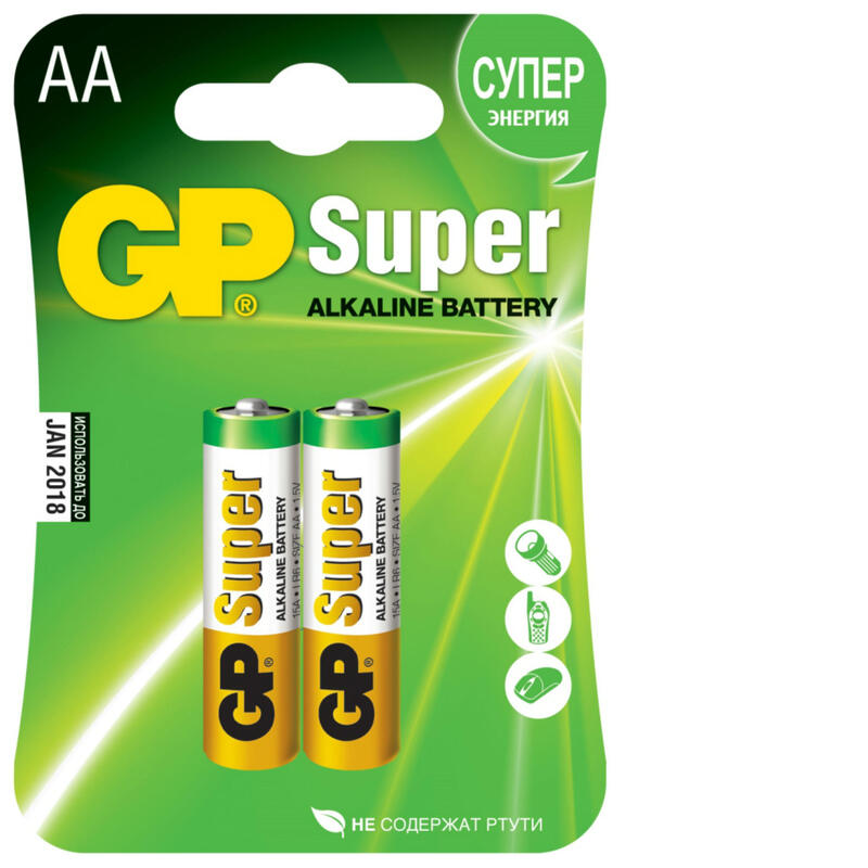 

БАТАРЕЙКИ GP SUPER ALKALINE 15A-2CR2 LR06, 2 ШТУКИ, АА GP, X8377266