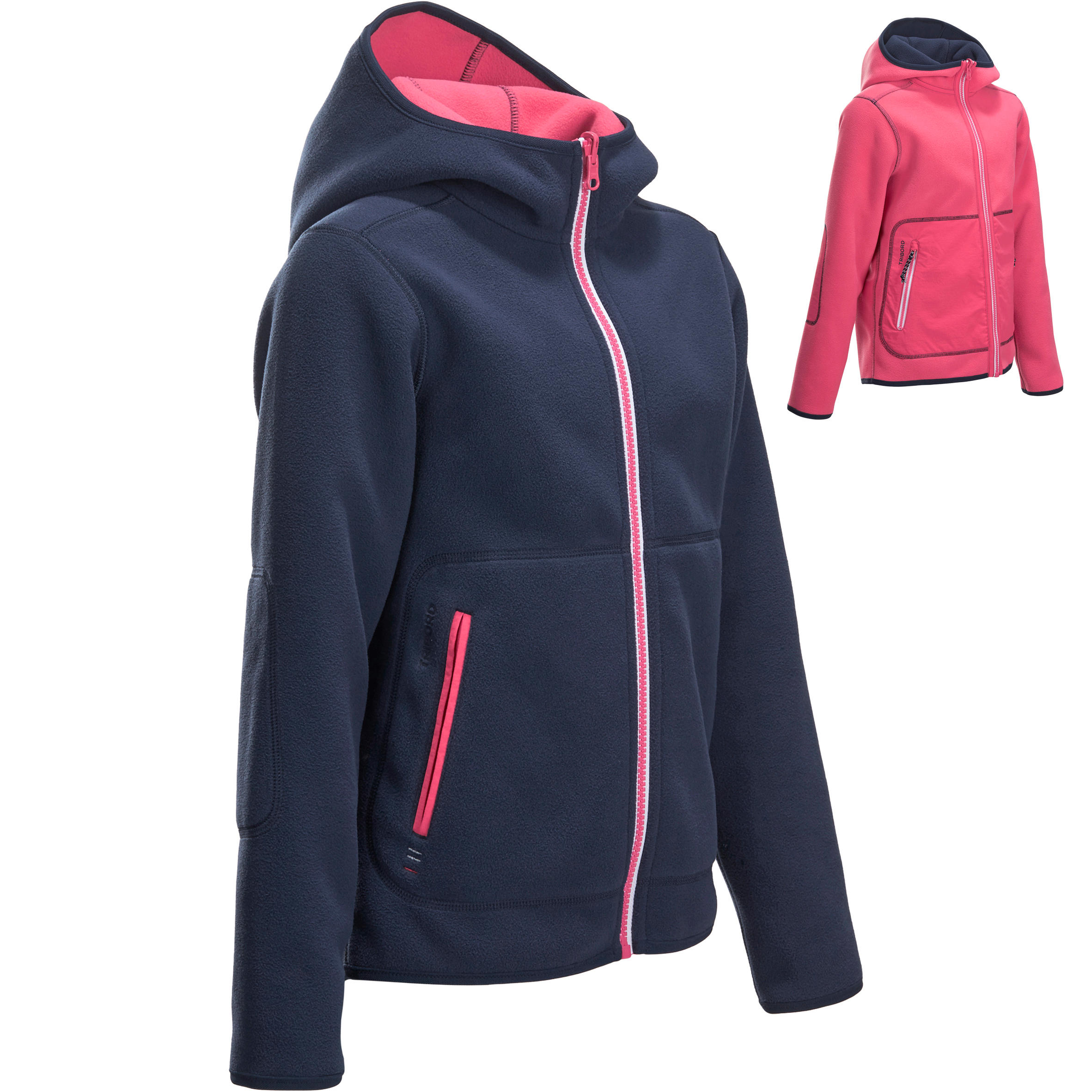 TRIBORD 500 Children's Reversible Sailing Fleece - Blue/Pink