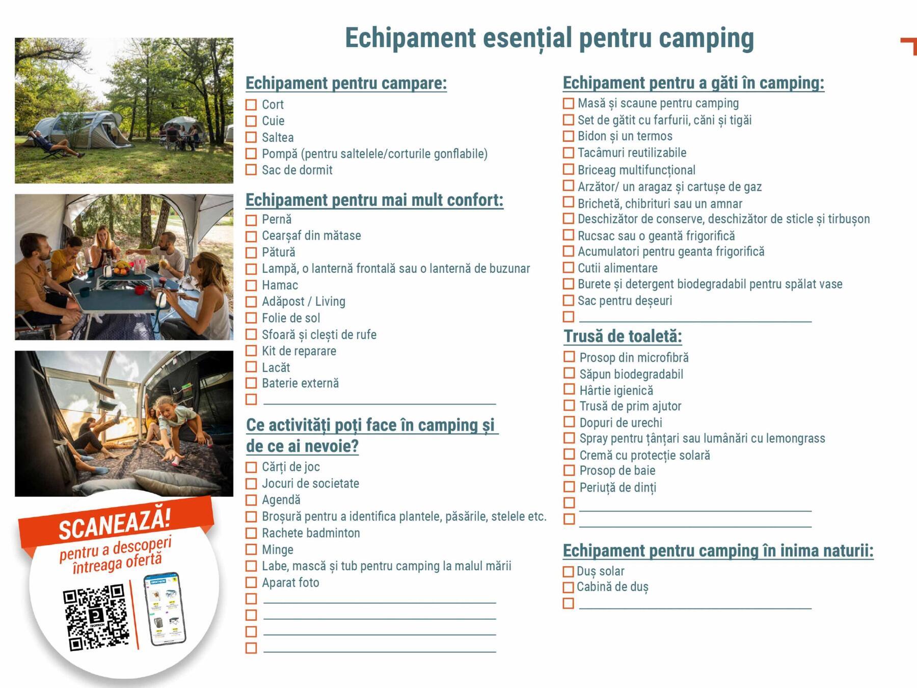 Checklist pentru echipamentul de camping