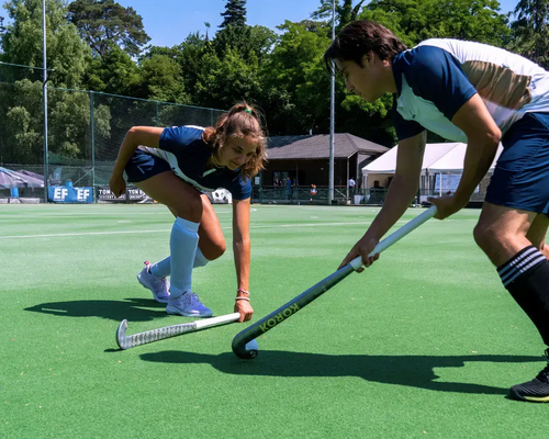 Twee hockeyspelers op een hockeyveld