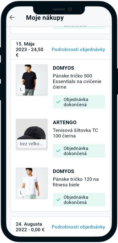 screenshot mobilnej obrazovky objednávky decathlon aplikácie