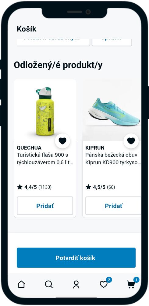 kategória obľubené v nákupnom košíku  v decathlon aplikacií