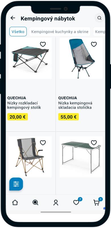 screenshot mobilnej obrazoky kategórie decathlon aplikácie