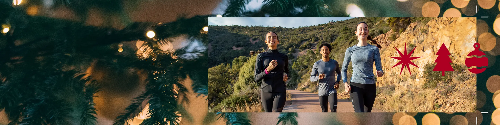 grupo a correr com fundo de natal