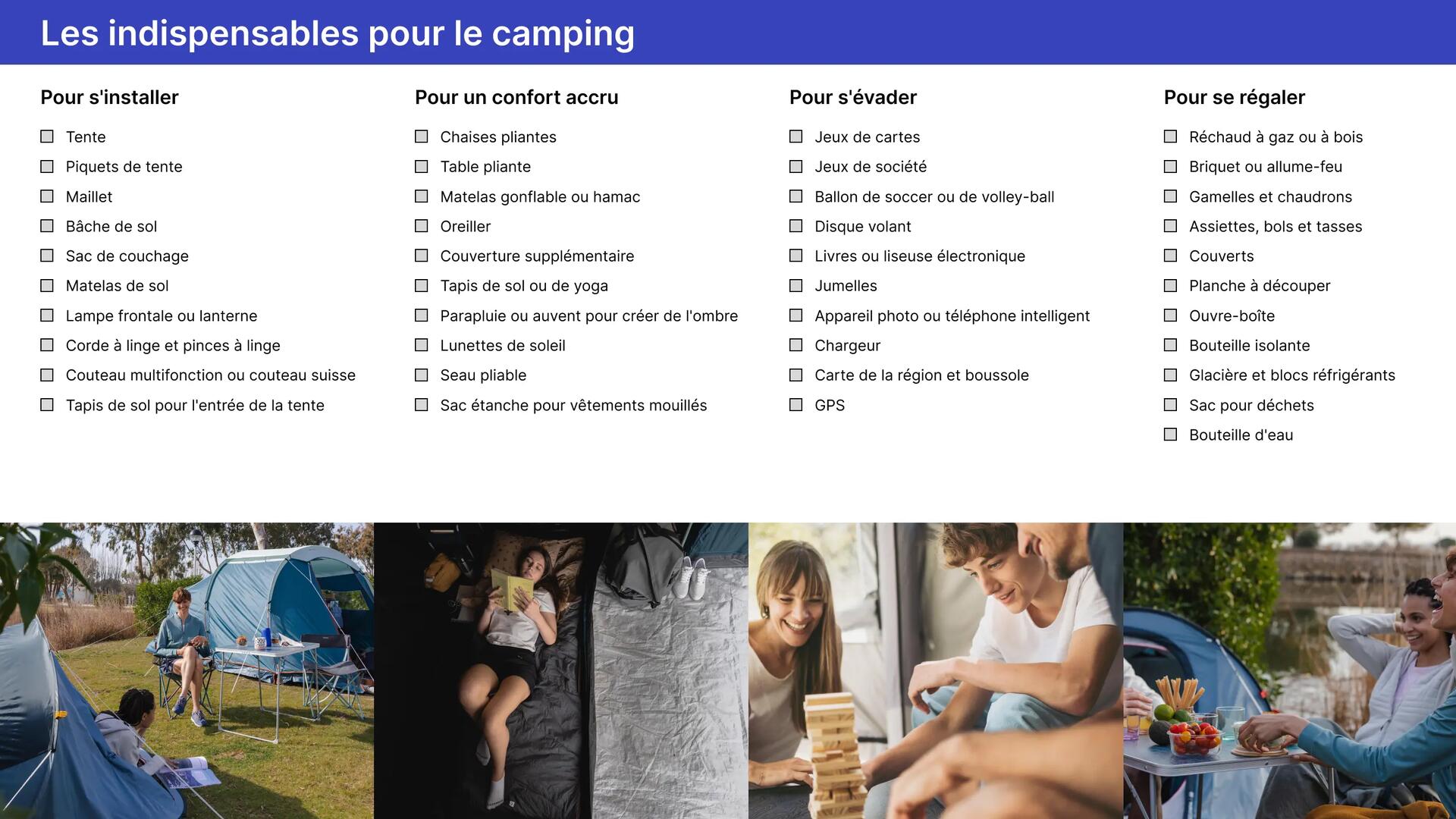 Checklist camping: Les équipements essentiels à emmener